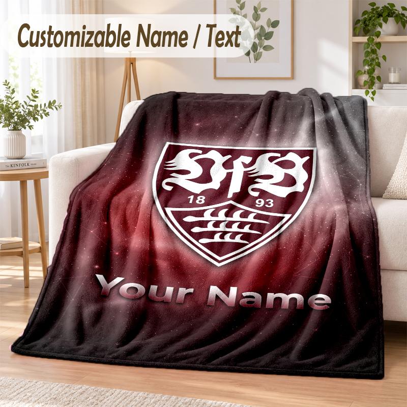 Custom Text Flannel Blanket VfB Stuttgart FC Print Warm Cozy Blanket Home Sofa Bedding