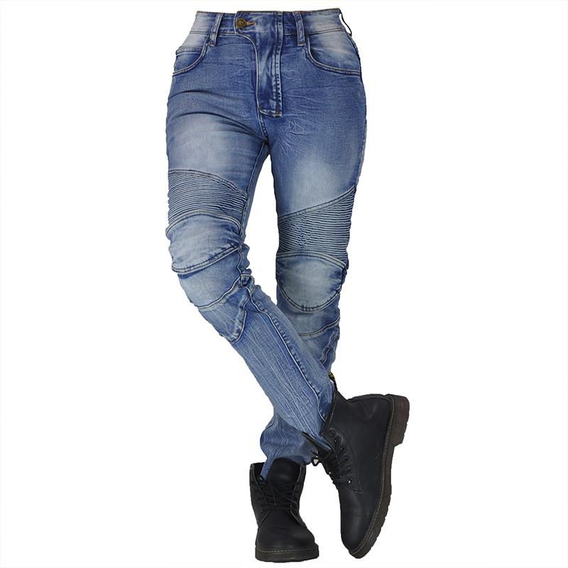 Womens Loong Biker Motorcycle Jeans Retro Harley Riding Pants Racing Trousers Cycling