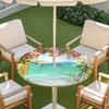Outdoor Round Table Cover With Floral Print Oil Painting Style Waterproof Elastic Edge Patio Garden
