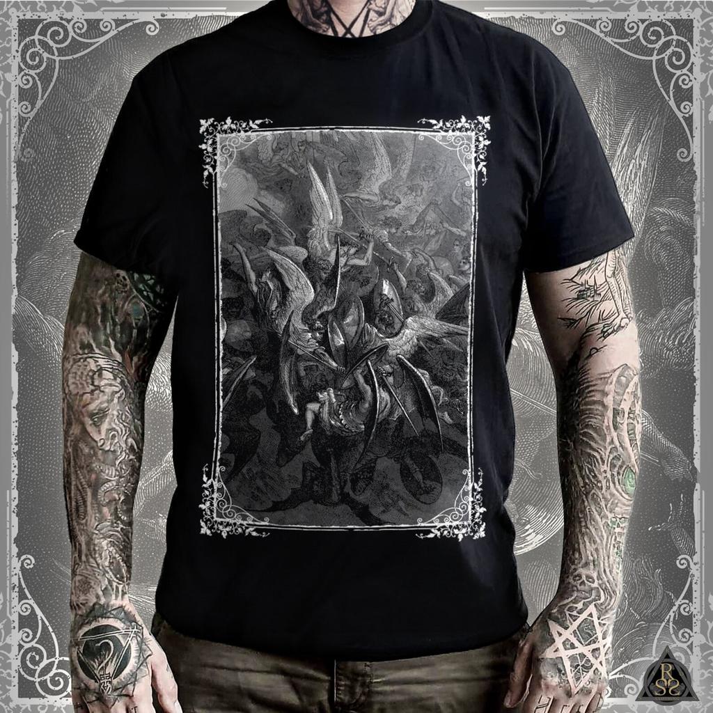 Paradise Lost T-Shirt - Plate XXIV | Gustave Doré / John Milton Woodcut | Baroque Angel Illustration Longsleeve