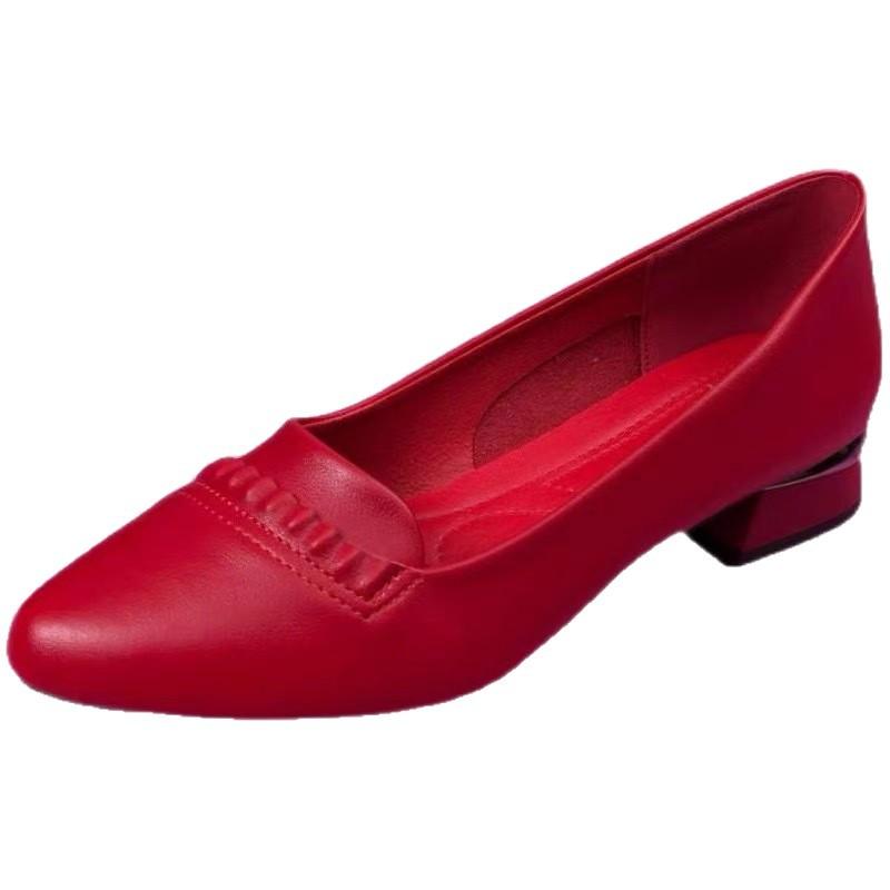 Весенне-осенняя женская обувь новая модная одинарная обувь средний каблук квадратный каблук круглый носок мелкий вырез повседневная универсальная профессиональная обувь низкий верх мягкая