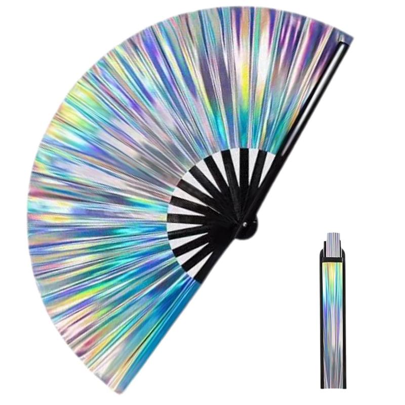 33Cm Glitter Hand Fan With Cover Bag Bamboo Bone Kung Fu Fan Large Foldable Festival Party Fan Dancing Fan For Party Supplies