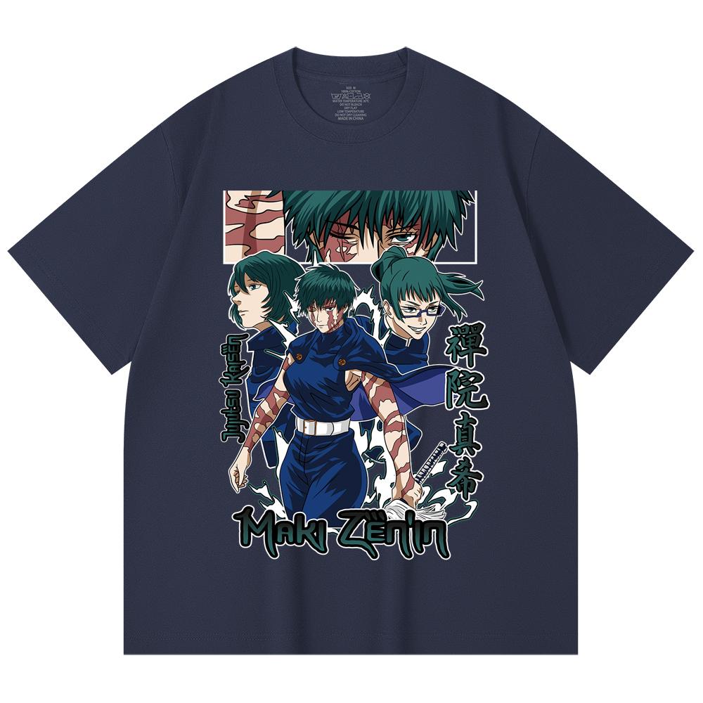 230 Gsm 100% Cotton Jujutsu Kaisen V43 Maki Print Unisex Heavy Cotton T Shirt