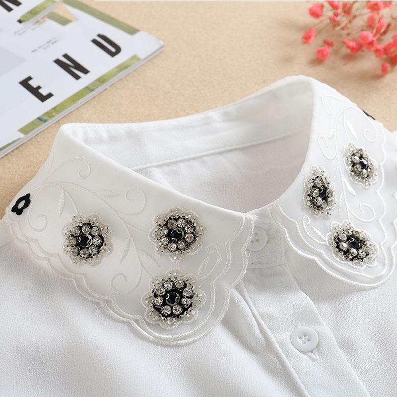 Vintage White Woman Fake Collar Black Crystal Lady Detachable Collar Shirt Neckwear False Collar With Beads Clothing Accessories