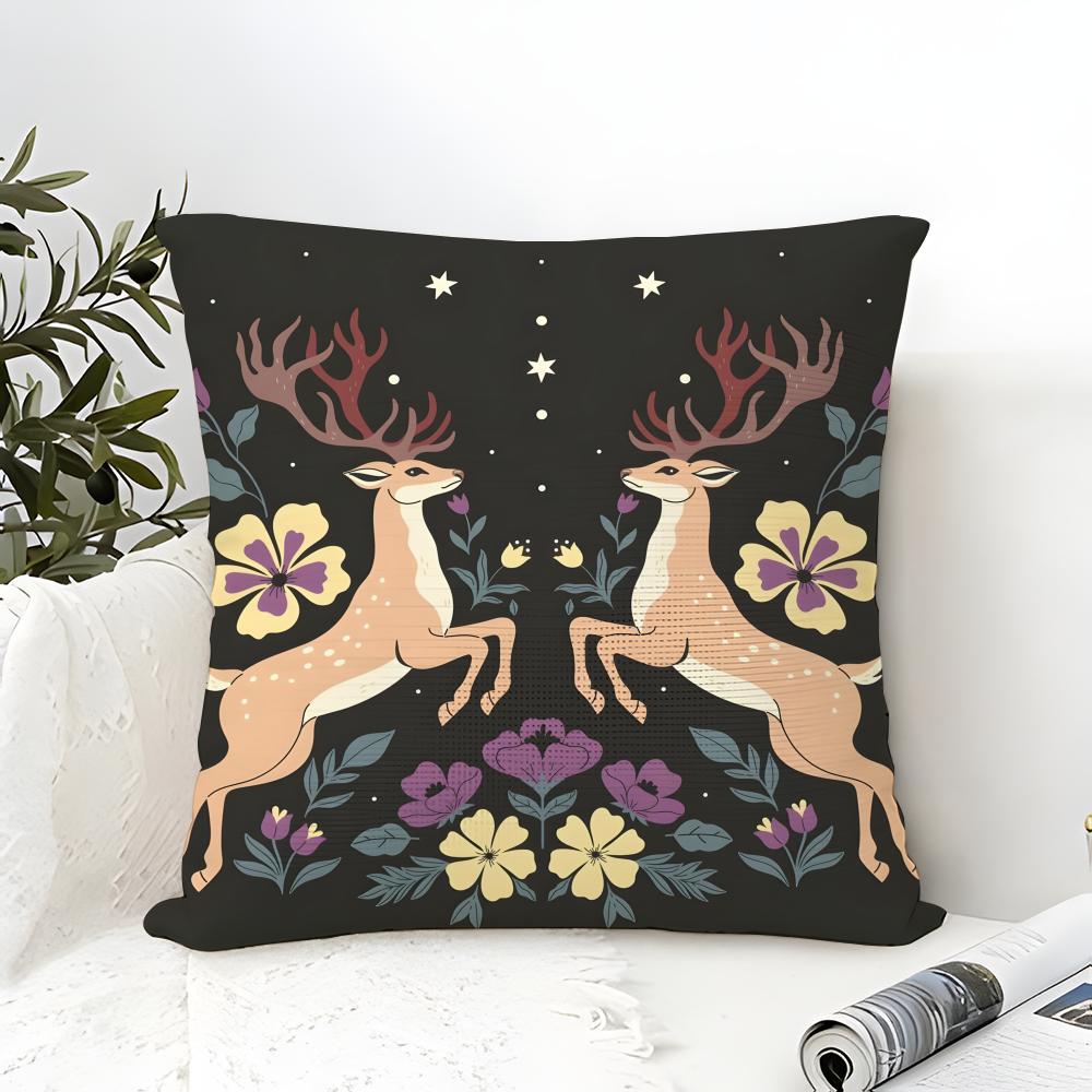 Natural Plant, Bird, And Flower Prints Pillow Case Cotton Linen Fabric Square Zipper Pillowcase Home Decorative Living Room