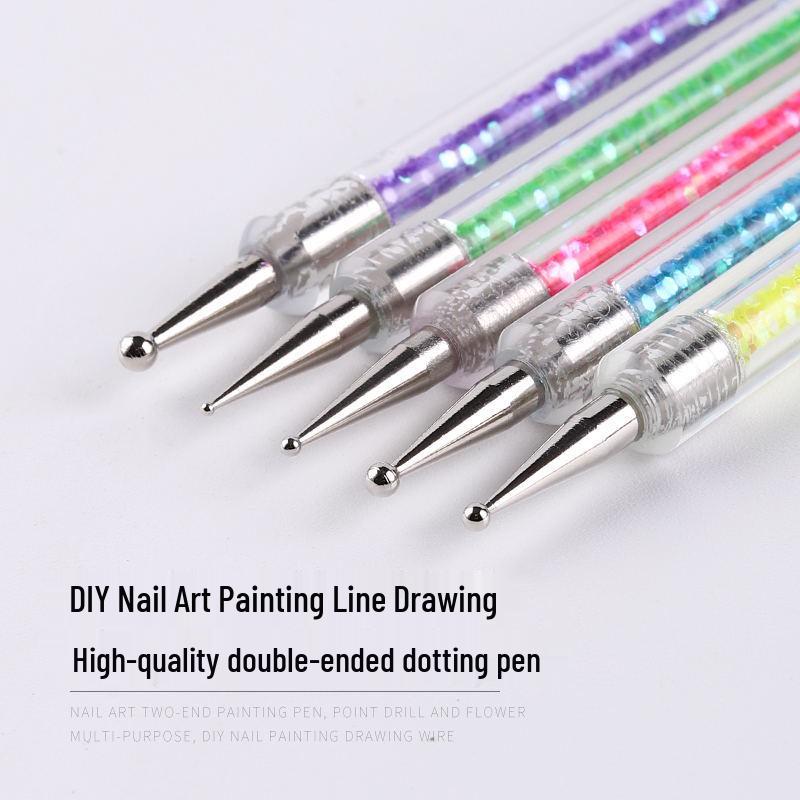 Набор двусторонних ручек для доттинга и рисования для нейл-арта - 5 цветов для дизайнов с цветами и линиями
