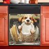 Cute Little Dog In The Dishwasher, Kitchen and Dining Room Dishwasher, Festive Atmosphere Decoration Stickers