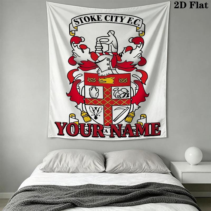 Custom Name Stoke City FC Wall Tapestry Aesthetic Wall Hanging Printed Fabric Blanket Decorative Tapestries for Bedroom Living Room Home Decor