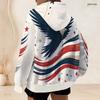 Ladies Plus Size Zip Hoodie Vintage Brush Stroke American Star Stripe Print Long Sleeve Casual Hooded Sweatshirt