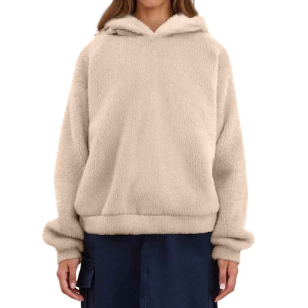 Women's Fashion Long Sleeve Solid Color Fleece Ears Hooded Warm Sweater Sweatshirt