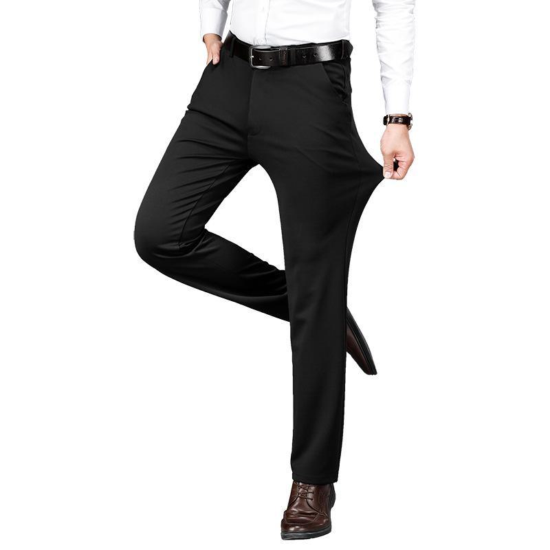 Men's Autumn/Winter Casual Business Trousers: Solid Color, Elastic Waist, Non-Iron, Anti-Wrinkle, Straight Fit.