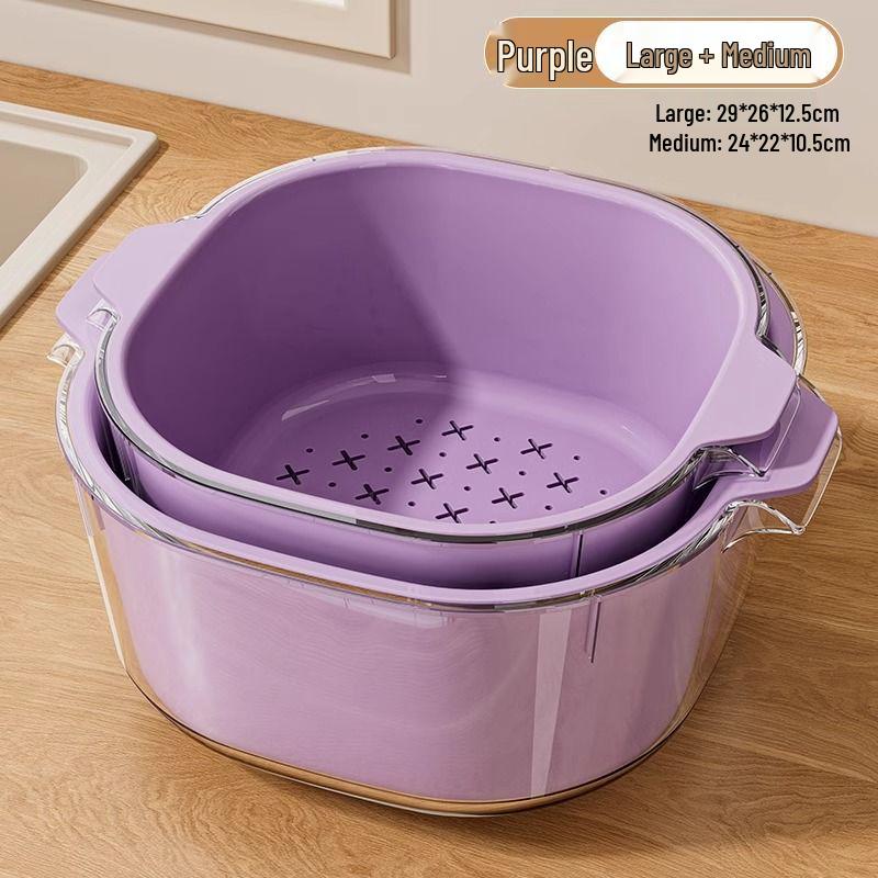 Double-Layer Kitchen Drain Basket for Fruits & Vegetables - Food-Grade Storage & Strainer