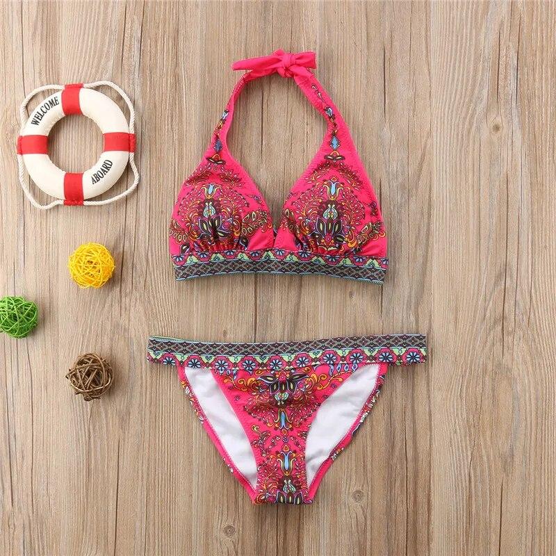 Vintage Style Bikini Floral Printed Bikini Set Push-Up Swimsuit Women Bandage Swimming Bathing Suit Bohemian Beach Swimwear