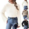 Women's Short Navel Top Beaded Trumpet Sleeves Half Turtleneck Pullover