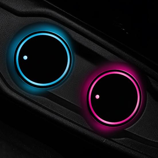 LED Car Cup Holder Light 7 Colors Light Up Cup Coaster USB Rechargeable Interior