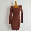 French Style New Arrival Pure Desire Sexy U-Neck Long-Sleeved Knitting Dress Women's Clothing Silm Slimming Hip Skirt