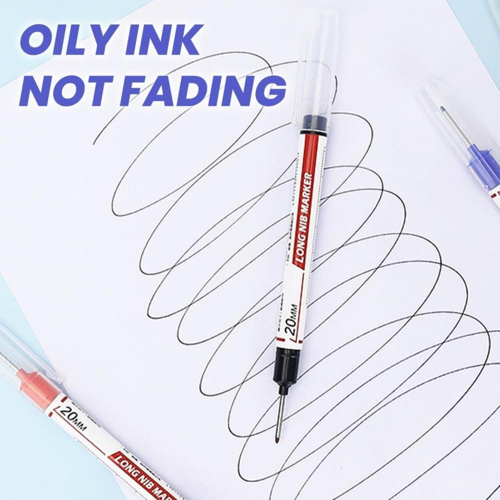 10pcs Long Head Deep Hole Marker Pens, Waterproof Construction Markers for Woodworking, Metal, 20mm Deep Reach Permanent Ink Markers, Quick-Dry