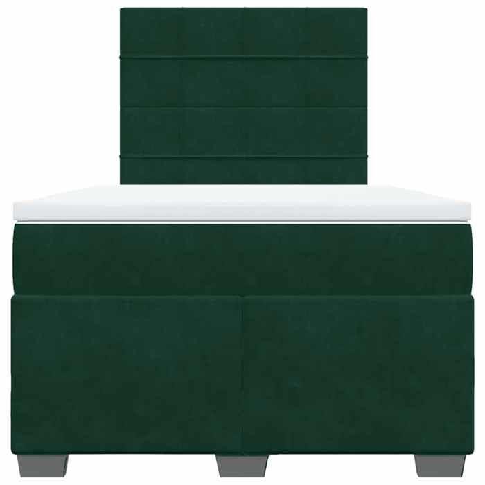 Cadre de lit avec matelas - 120x190 cm - Tête de lit réglable - Surmatelas amovible - Velours vert foncé
