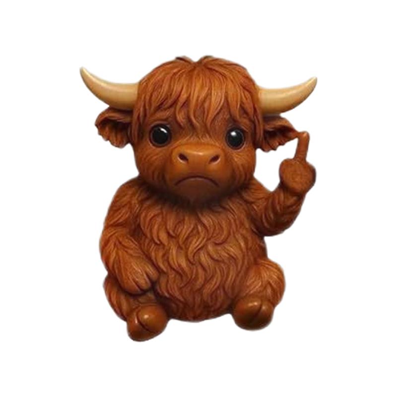 Забавная статуэтка животного Хайлендской коровы со средним пальцем Мини-фигурка милого кота Настольное украшение Скульптура черепахи из смолы Для дома и офиса
