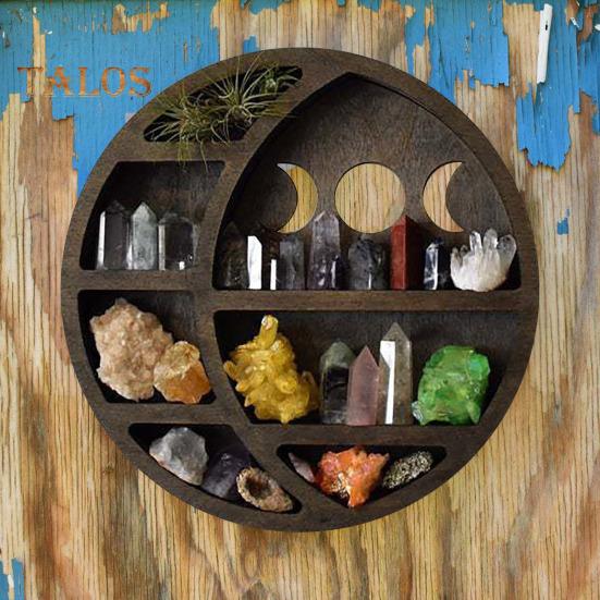 Деревянная полка для демонстрации луны, настенная полка для коллекционирования, настенная полка в виде полумесяца для кристаллов, драгоценных камней, свечей, предметов коллекционирования