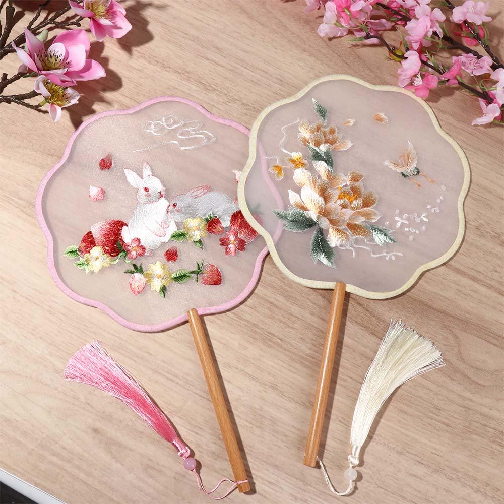 Handheld Chinese Style Fan with Pendant Silk Fan Classical Embroidery Fan Chinese Wedding
