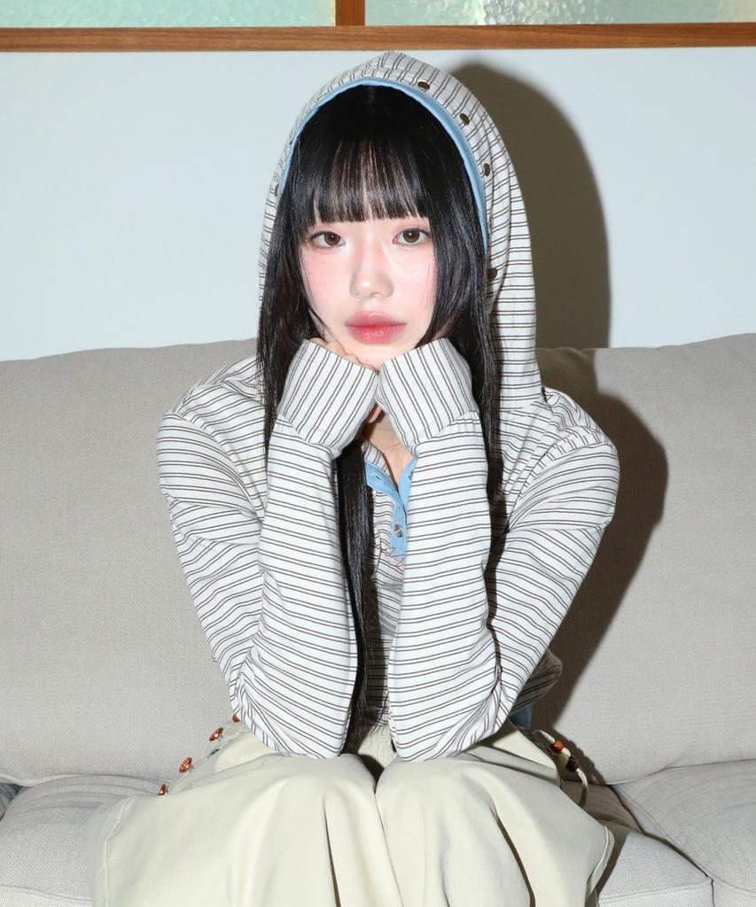 Wxt092 Худи в полоску Кохане (слоновая кость)