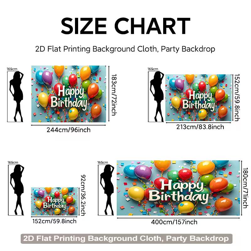 2D Colorful Party Backdrop, Rainbow Balloons & Confetti for Birthday Photoshoot