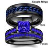 Fashion Couple Rings Romantic Women Blue Rhinestones CZ Rings Set Trendy Men Stainless Steel Rings Wedding Band Jewelry Gifts