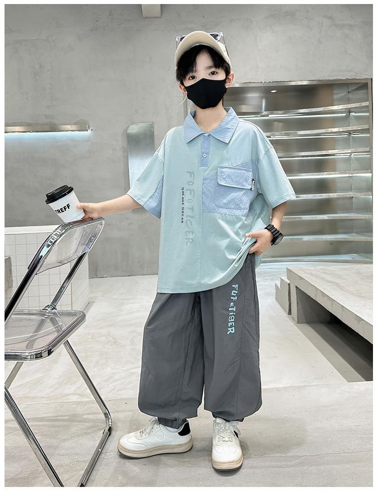 Boys' Summer Short Sleeve Set 2026 New Summer Clothing Medium and Large Children's Summer Polo Shirt Two Piece Set