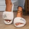 Fashion Women Slippers New Winter Fashion Home Cotton Slippers Short Plush Butterfly Rhinestones Shiny Slippers Comfortable Flat Sandals
