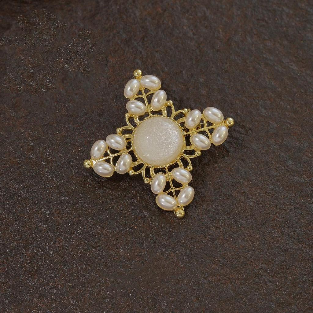 Vintage Gold Pearl Cross Brooch for Women - Baroque Palace Style