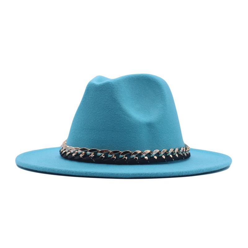 New chain accessories hat women's flat brim autumn and winter woolen solid color top hat children's British black jazz top hat