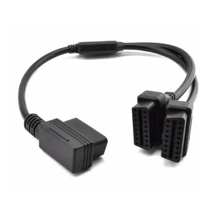 New OBD 2 II 50cm 16 Pin Right Angle Y Splitter Extension Cable for Diagnostic Tool