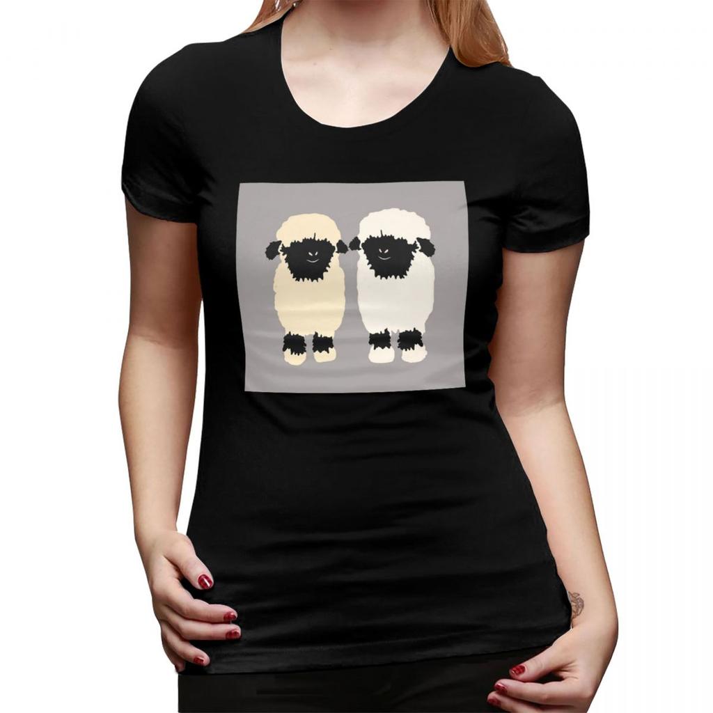 Valais Black Nose Sheep Friends TShirt for Women Round Neck Streetwear T Shirts Womens Short Sleeve Summer Clothes Tops