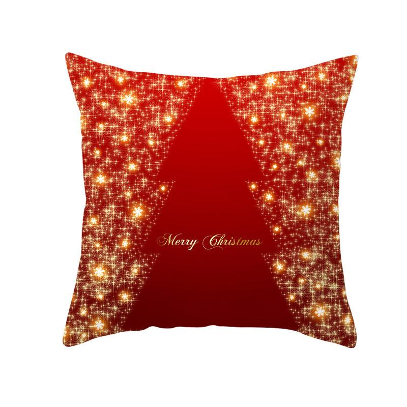 Merry Christmas Gift Decoration Pillowcase Red Print Cushion Cover Home Sofa Festive Short Plush Material