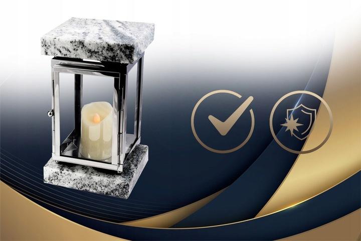 Lampion Znicz Nagrobny Na Pomnik Srebrny Stal Nierdzewna + Czarny Granit