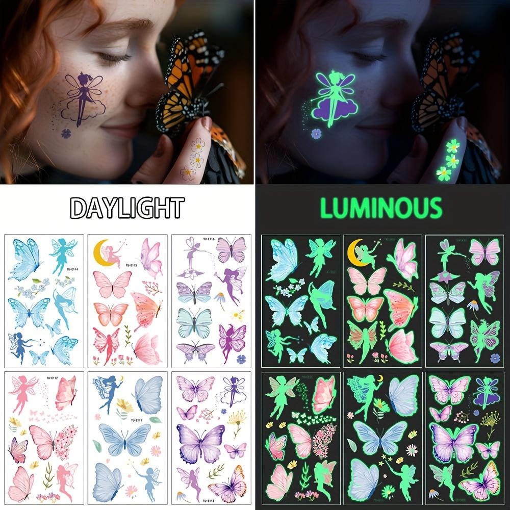 10Pcs/set Luminous Tattoo Stickers Temporary Colorful Butterfly Cute Tattoo Stickers Children's Body Fake Tattoo