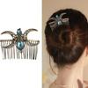 1pc Ramadan Festival Retro Elegant Blue Hollow Star Moon Pattern Diamond Alloy Hair Comb for Women's Hairstyle Accessories