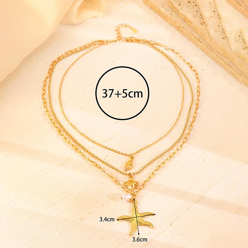 Нержавеющая сталь золотого цвета трехслойная морская звезда ракушки жемчужное ожерелье с подвеской для женщин девочек цепочка на шею ювелирные изделия