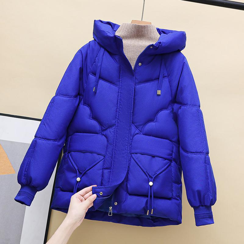 Women's Autumn and Winter Plus Size Thickened Loose Warm Down Jacket Short Solid Colour Hooded Outerwear