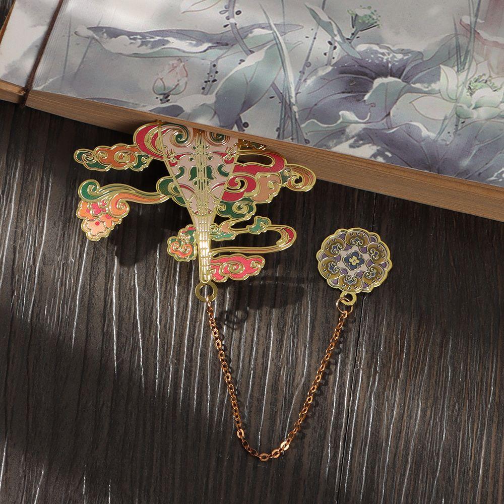 Student Gift Chinese style Retro Metal Tassel Painted Pagination Mark Brass Bookmark Book Clip