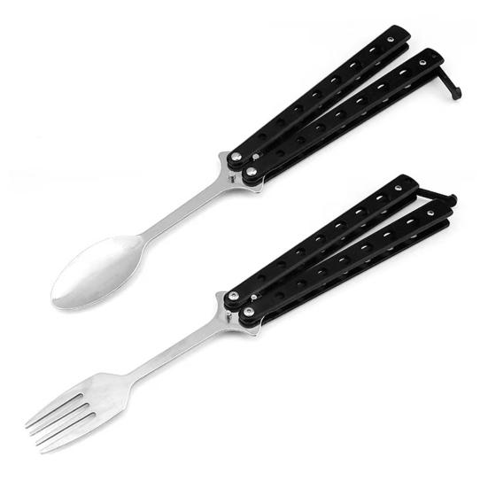 Набор вилок и ложек-бабочка из нержавеющей стали, складные ложки и вилки-бабочки, набор столовых приборов для путешествий, кемпинга, охоты, барбекю, кухни