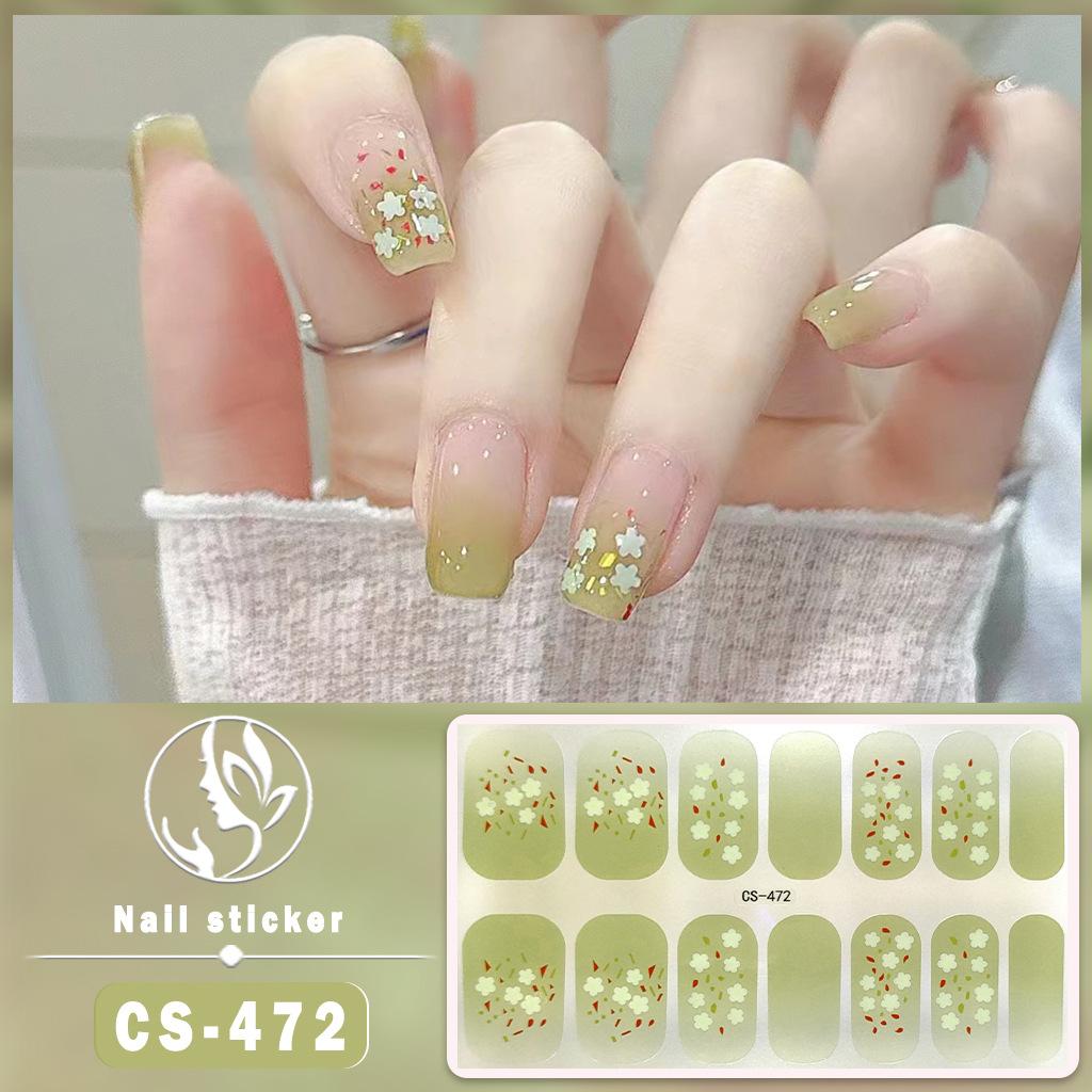 CS Waterproof No-Cure Gel Nail Wraps, Full Cover Japanese & Korean Style Floral Pattern Nail Stickers, Nail Patch Films