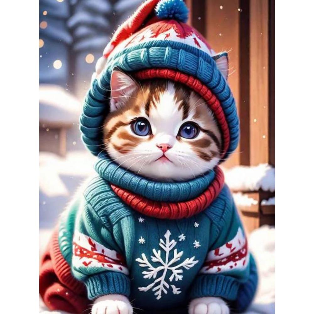 DIY полная круглая алмазная живопись вышивка крестиком 3D милый котенок животное сцена домашний деко художественное здание алмазная живопись 5d алмазная живопись