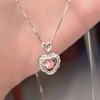 17KM Sweet Pink Zircon Pendant Necklace Heart Bow Chain Choker for Women Jewelry Accessories
