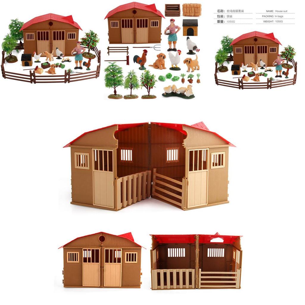 Farm Animal Pvc Model Set With Miniature House And Scenic Plants For Kids And Collectors