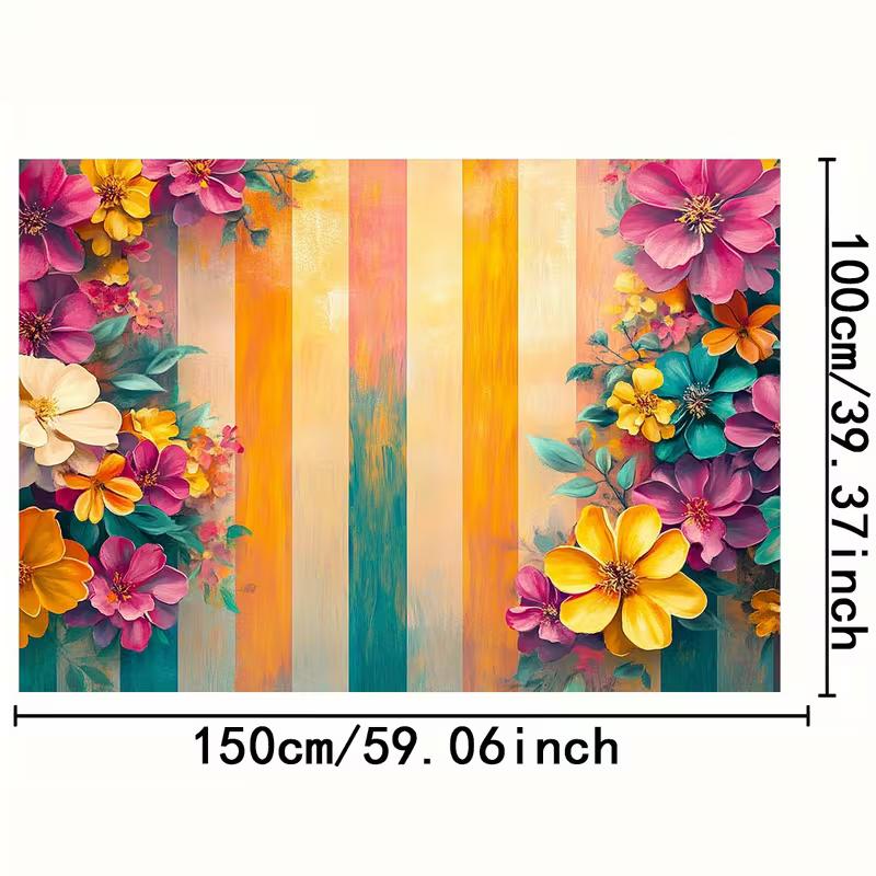 2D Colorful Floral Backdrop, Vibrant Flowers with Striped Background