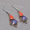 Red Coral Lapis lazuli Earrings Tibetan Boho Amazing Nepali Jewelry 2.4" NE 5354