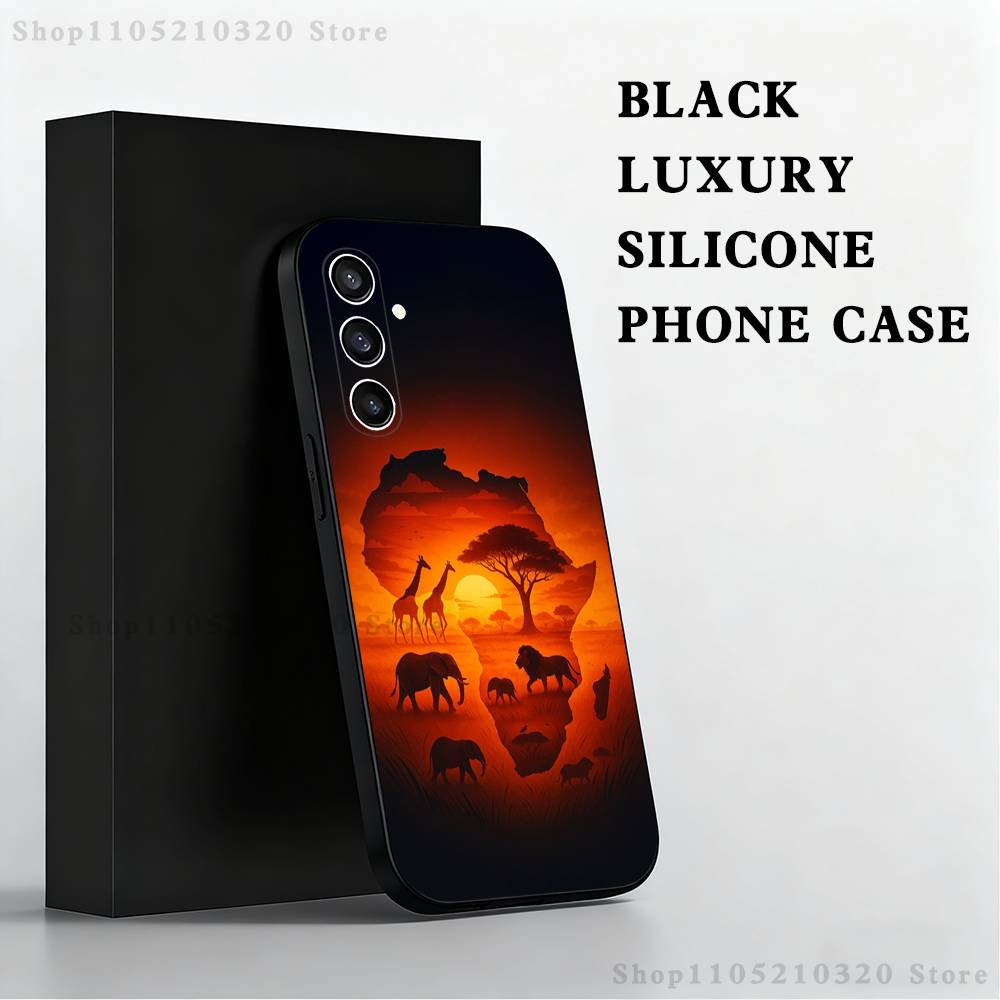 Чехол для телефона с картой Африки для Samsung S 25,24,23,22,30,21,10,9,Ultra,Plus,Lite,FE,4,5 G Черный Мягкий Чехол