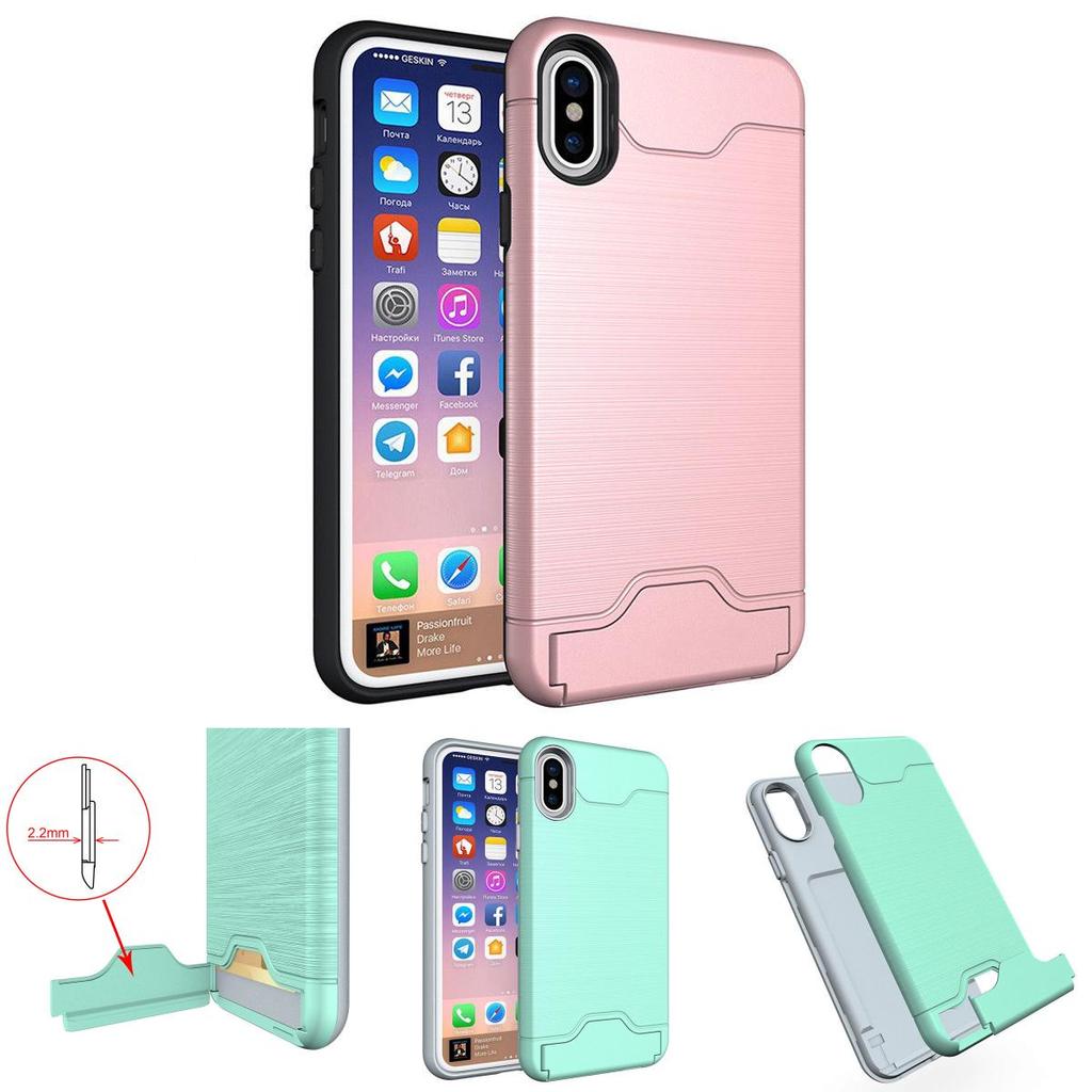 Kickstand Card Pocket Armor Hybrid Cover Case For Iphone X 8 6 6s 7 Iphone8 Plus